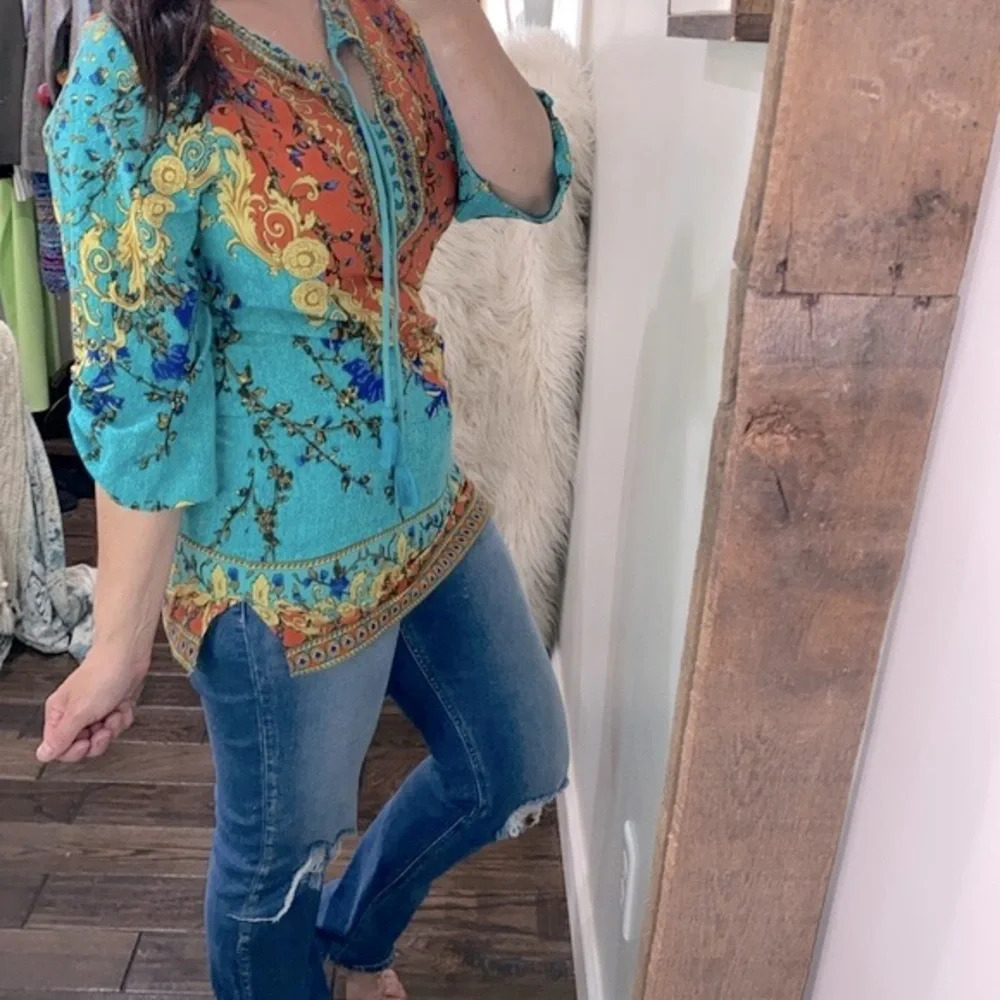 Urban Coco turquoise paisley top with tassels size medium - Picture 2 of 10
